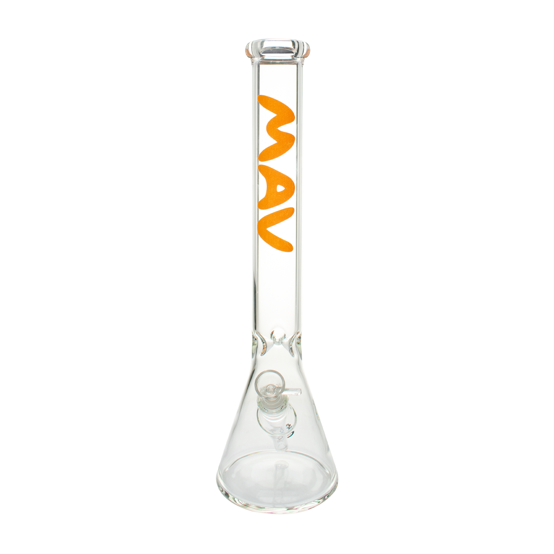 MAV Glass 18" Classic Beaker Bong in Orange with Clear Glass and Down Stem, Front View