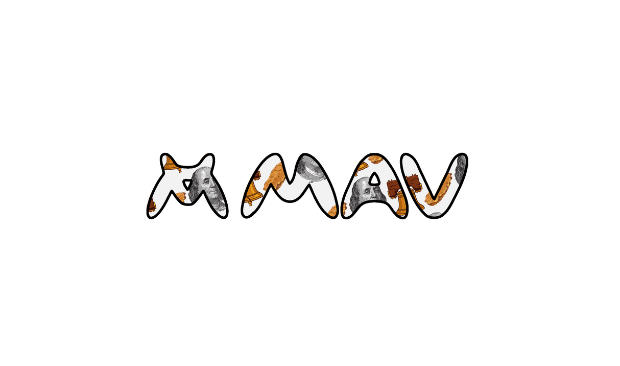 MAV Glass logo with artistic design on a black background