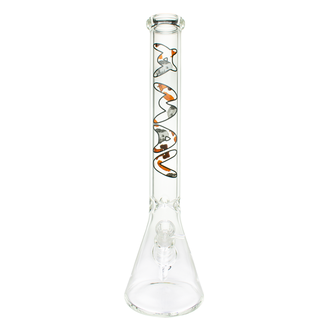 MAV Glass 18" Philly Beaker Bong with clear glass and colorful accents, front view on white background