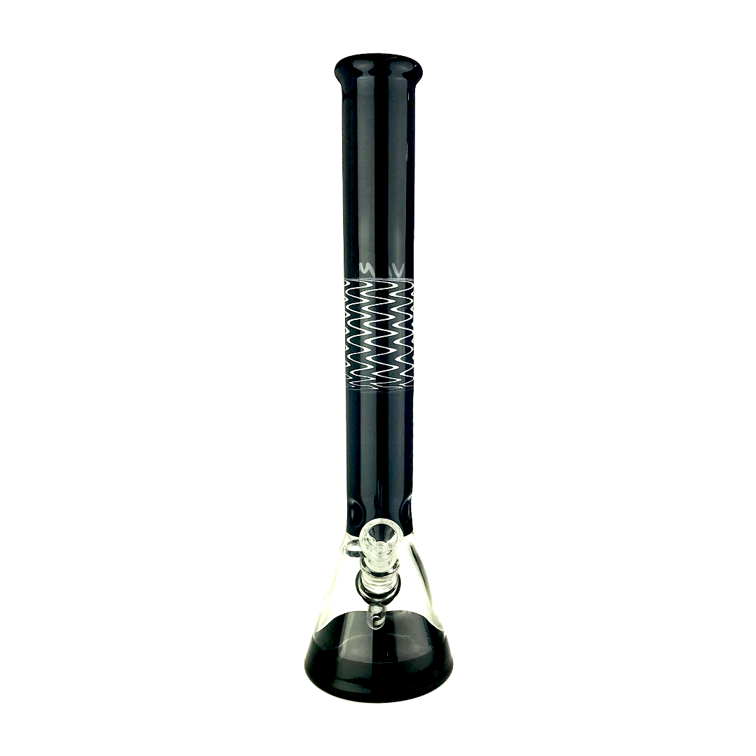 MAV Glass 18" Wig Wag Reversal Beaker Bong in Black and White with 50mm Diameter Product Image on DankGeek.com