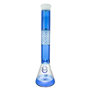 MAV Glass 18" Wig Wag Reversal Beaker Bong in White and Ink Blue with 50mm Diameter