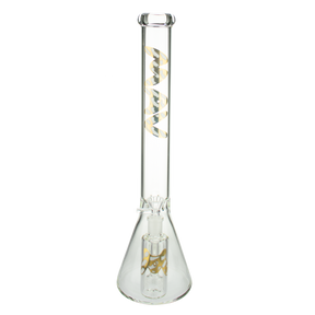 MAV Glass 18" White & Gold Beaker Bong with Ash Catcher, Front View on Seamless White