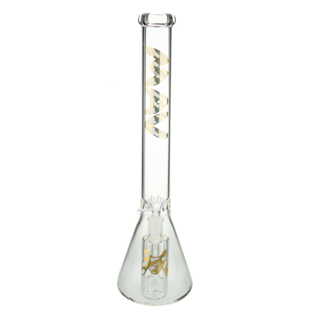MAV Glass 18" White & Gold Beaker Bong with Ash Catcher, Front View on Seamless White