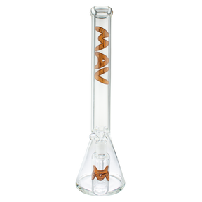 MAV Glass 18" Woodgrain Beaker Bong with Ash Catcher, front view on white background