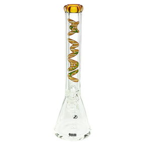 MAV Glass 18" Bamboo Gold Beaker Bong with 9mm thick glass, front view on white background