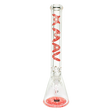 MAV Glass 18" Red Mandala Beaker Bong with thick glass and clear design, front view on white background
