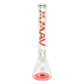 MAV Glass 18" Red Mandala Beaker Bong with thick glass and clear design, front view on white background