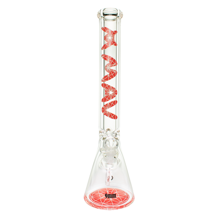 MAV Glass 18" X 9mm Red Mandala Beaker Bong (seed Of Life)