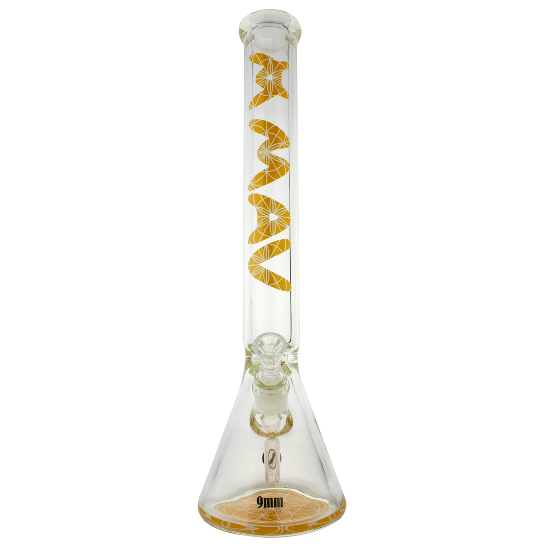 MAV Glass 18" Yellow Mandala Beaker Bong with 9mm Thick Glass, Front View