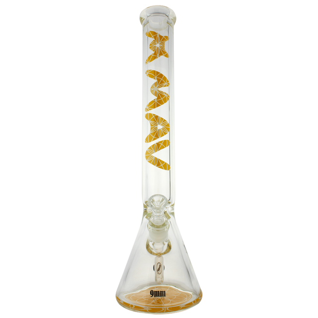 MAV Glass 18" Yellow Mandala Beaker Bong with 9mm Thick Glass, Front View