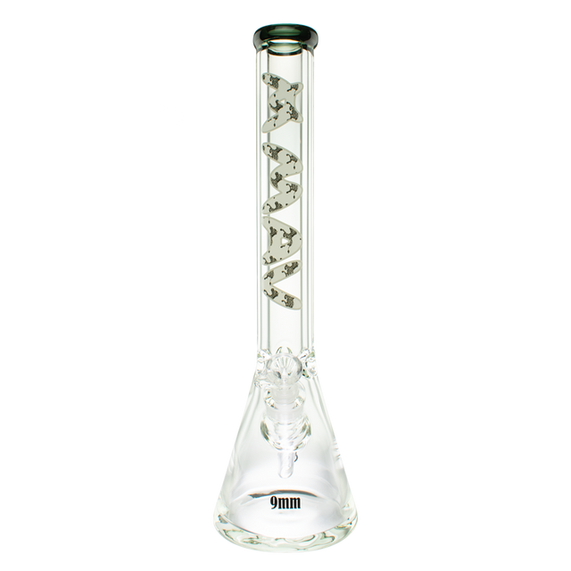 MAV Glass 18" Zebra Specialty Slab Beaker Bong with 9mm thickness, front view on white background