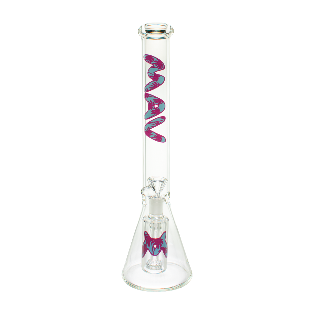 MAV Glass 18" Beaker Bong with Purple Palms Design and Matching Ashcatcher