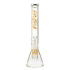 MAV Glass 18" Beaker Bong with Ashcatcher in Blue & Gold, Front View on White Background