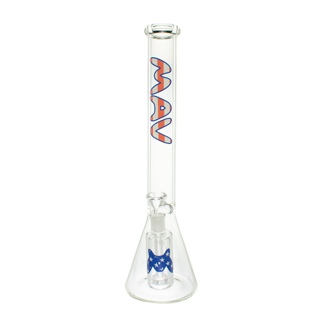 MAV Glass 18" Beaker Bong with Blue Accents and Matching Ashcatcher - Front View