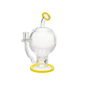 MAV Glass 7" Honey Globe Dab Rig with Honeycomb Percolator and Yellow Accents
