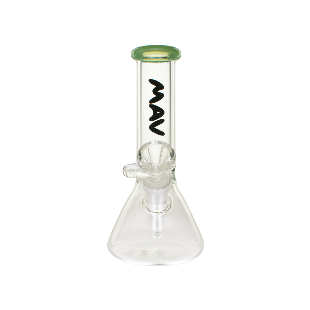 MAV Glass 8" Mini Beaker Bong with Color Accented Top and 14mm Joint