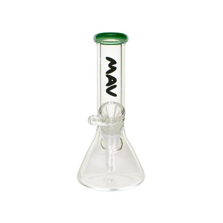 MAV Glass 8" Mini Beaker Bong with Color Top and Clear Base, Front View on White Background