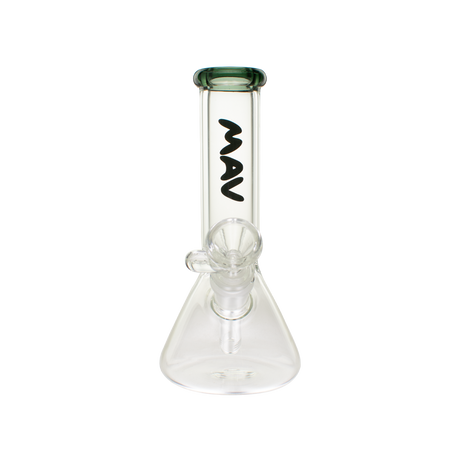 MAV Glass 8" Mini Beaker Bong with Color Accented Top and Clear Base, Front View