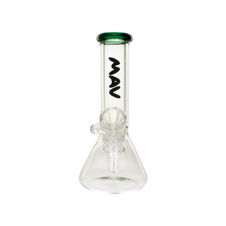MAV Glass 8" Mini Beaker Bong with Green Color Top, Front View on White Background