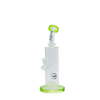 MAV Glass Bent Neck 3-hole Puck Bay Rig with Glass on Glass Joint, Front View on White Background