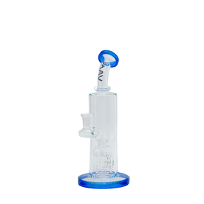 MAV Glass Bent Neck 8-arm Tree Bay Rig in Blue with Clear Beaker Base - Front View