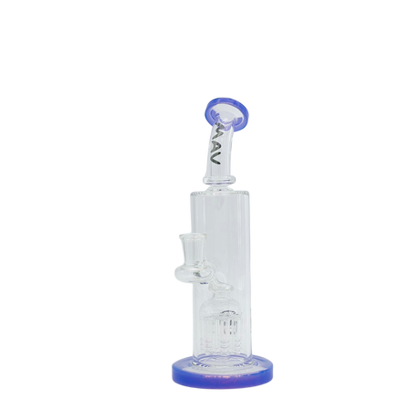 MAV Glass Bent Neck 8-arm Tree Percolator Dab Rig in Purple, Front View on Seamless White