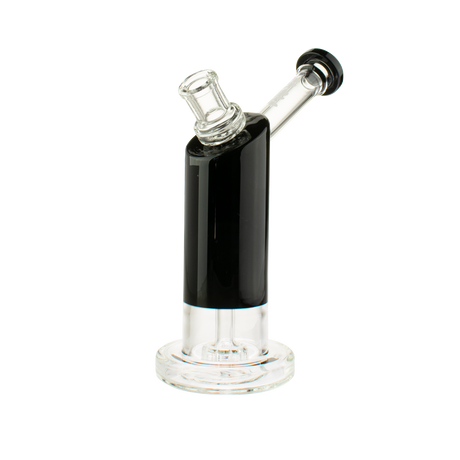 MAV Glass Bent Neck Showerhead Bubbler in Black - Side View with Clear Beaker Base