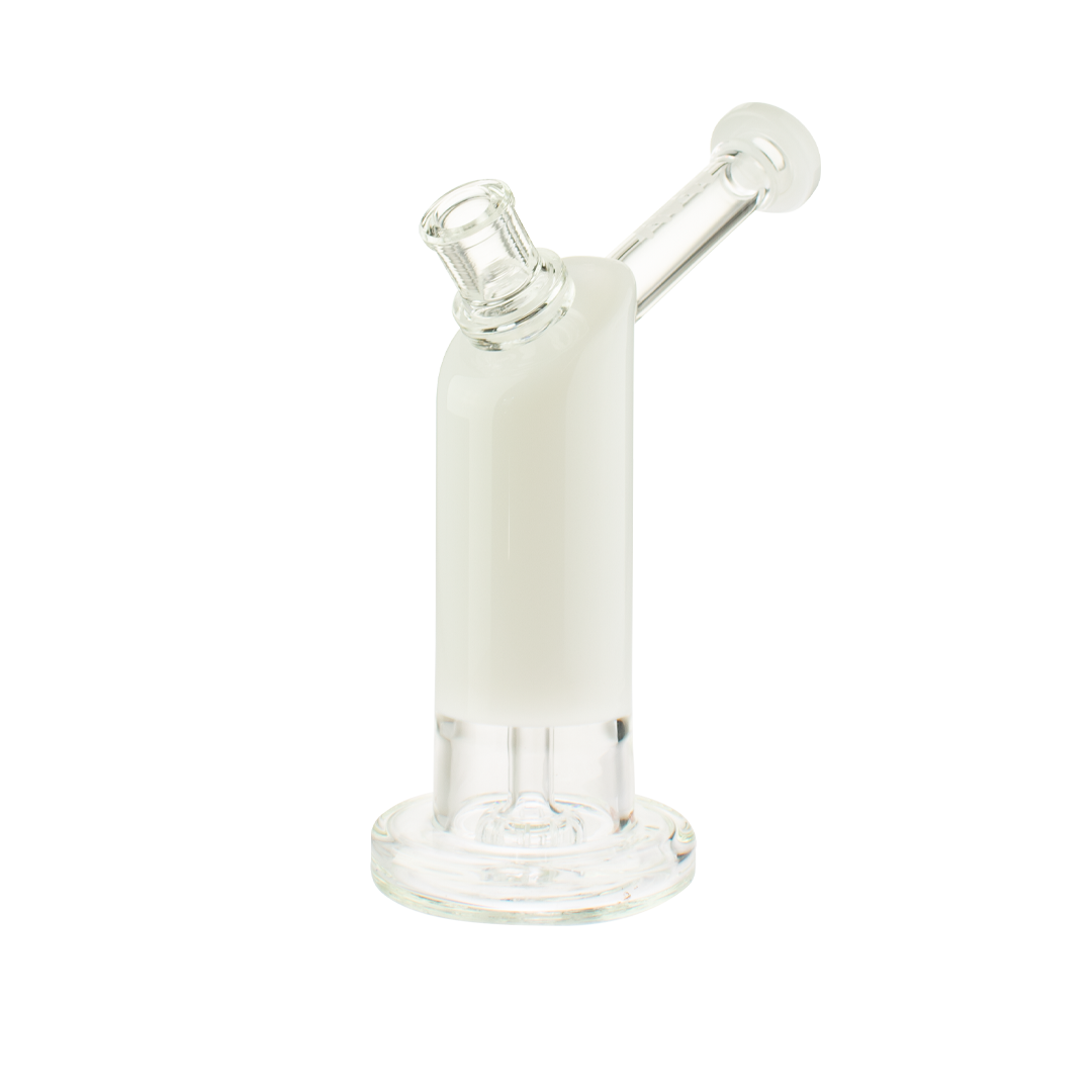 MAV Glass Bent Neck Showerhead Bubbler in White, 9" Height, 14mm Female Joint, Side View