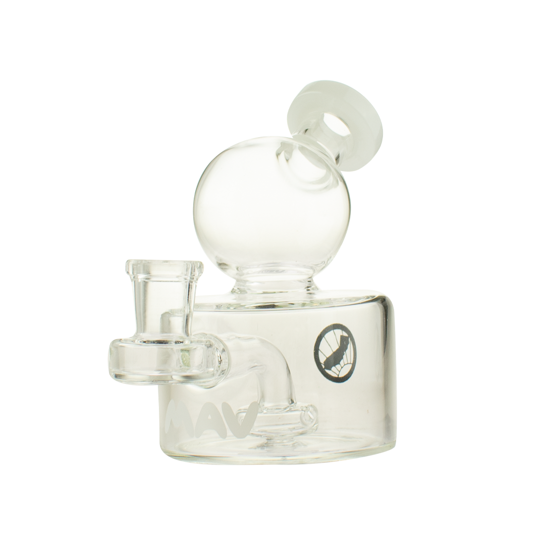 MAV Glass Big Squig Rig in White, 4" Beaker Dab Rig with Glass on Glass Joint, Front View