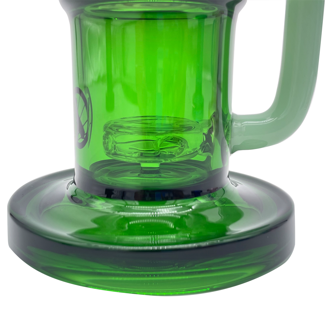 MAV Glass Birthday Cake Reversal Wig Wag Topping Dab Rig in green, close-up side view