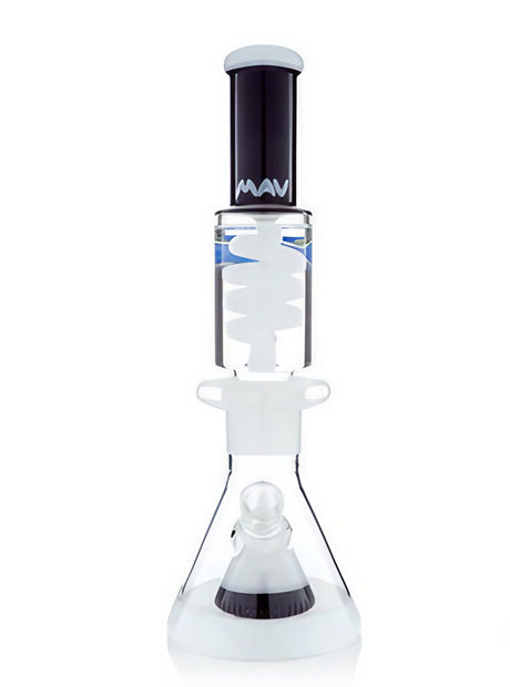 MAV Glass 14" Black and White Beaker Bong with Slitted Pyramid Percolator and Freezable Coil