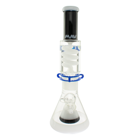 MAV Glass 14" Beaker Bong with Black & White Slitted Pyramid Percolator and Freezable Coil