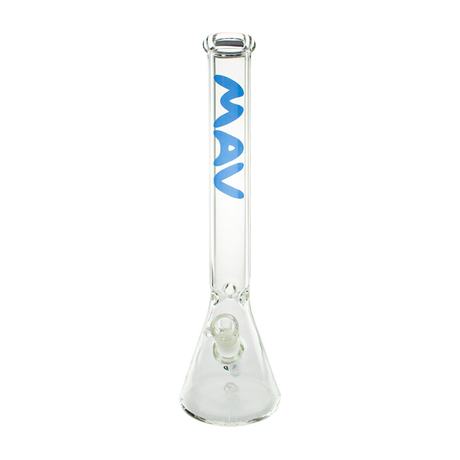 MAV Glass Classic Beaker Bong 18'' with Blue Logo, Front View, Slitted Percolator, 5mm Thick