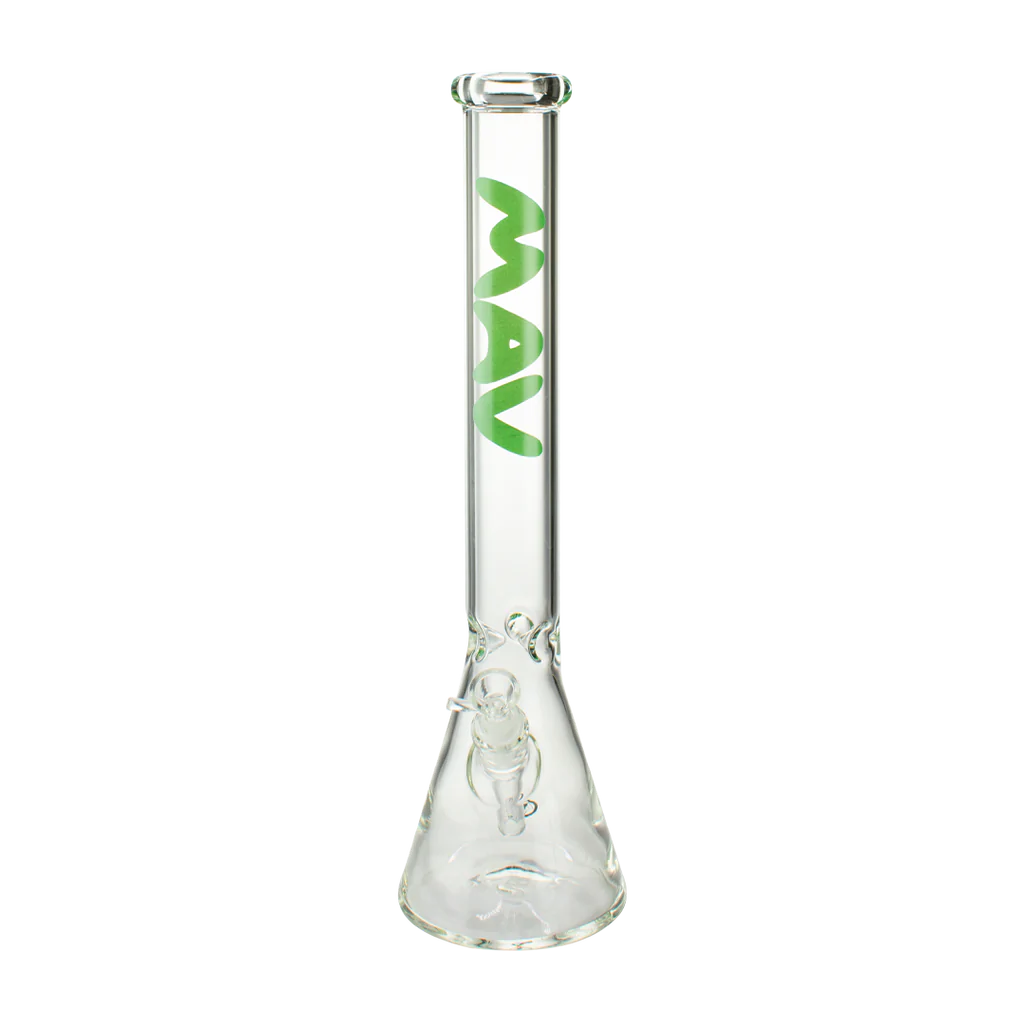 MAV Glass 18'' Classic Beaker Bong with Green Logo, Slitted Percolator, and 5mm Thickness
