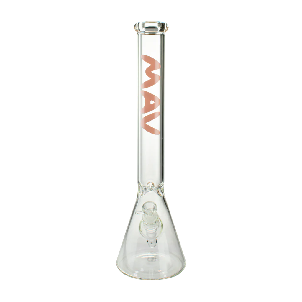 MAV Glass Classic Beaker Bong 18'' with Pink Logo, Slitted Percolator, Front View