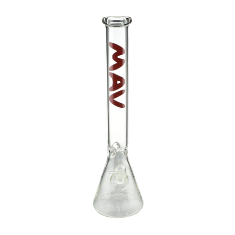 MAV Glass 18'' Classic Beaker Bong with Red Logo, Front View on Seamless White Background