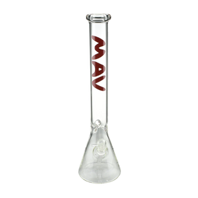 MAV Glass 18'' Classic Beaker Bong with Red Logo, Front View on Seamless White Background