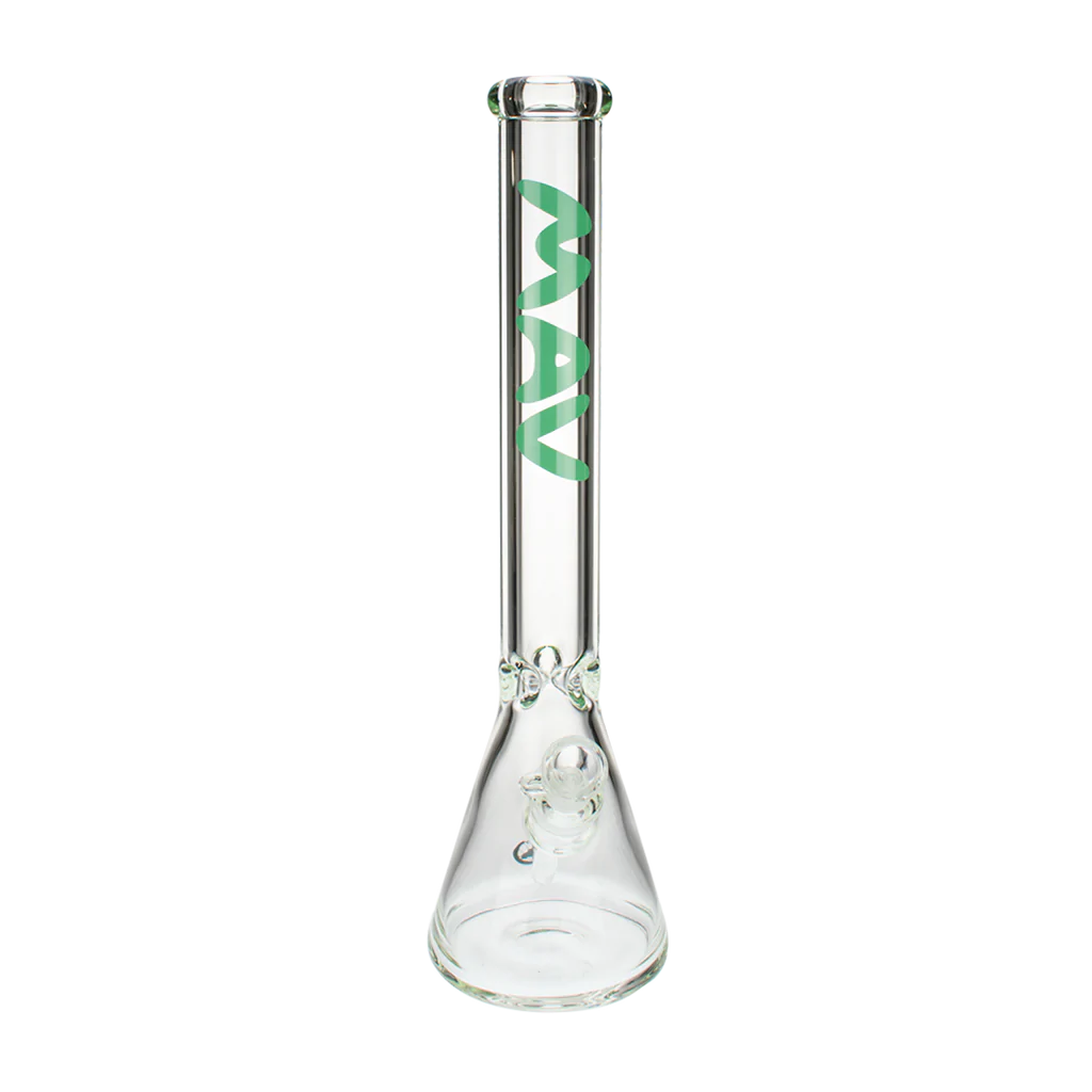 MAV Glass Classic Beaker Bong 18'' with Sea Foam Logo, Front View on White Background