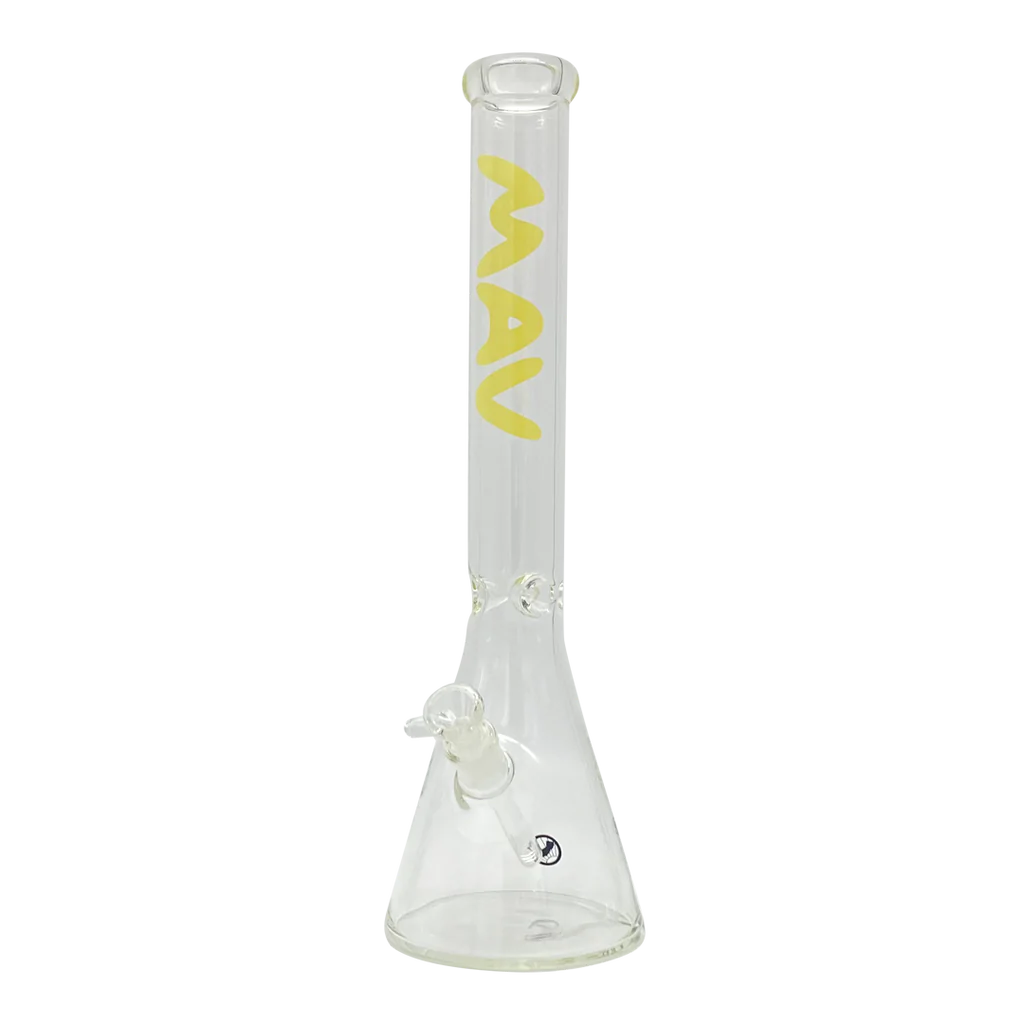 MAV Glass Classic 18'' Beaker Bong with Yellow Logo, Slitted Percolator, and Thick Glass