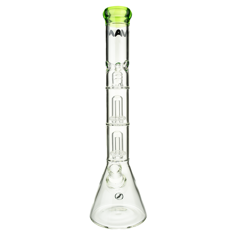 MAV Glass Double UFO Beaker Bong with clear glass and dual percolators, front view on white background