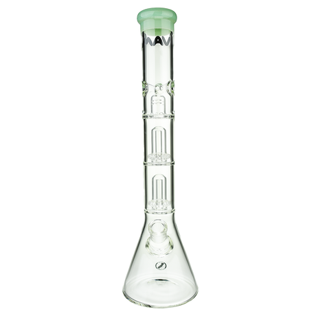 MAV Glass 18" Double UFO Beaker Bong with clear design and 19mm joint size, front view on white background