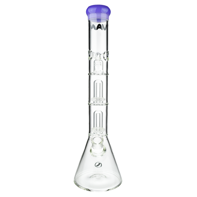 MAV Glass Double UFO Beaker Bong with clear design and 18" height, front view on white background