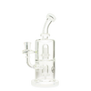 MAV Glass Double Ufo Mini Bent Neck Dab Rig in White, 9" Borosilicate Glass, Front View