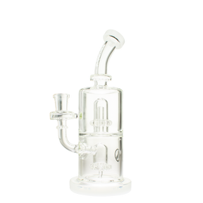 MAV Glass Double Ufo Mini Bent Neck Dab Rig in White, 9" Borosilicate Glass, Front View