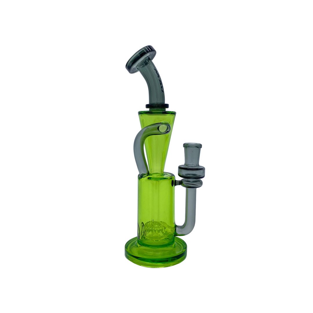 MAV Glass Echo Park Rig in green, 9.5" tall beaker design with recycler, front view on white background