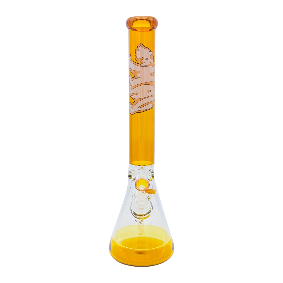 MAV Glass 18" Golden Cali Bear Beaker Bong with 50mm diameter and 5mm thickness, front view