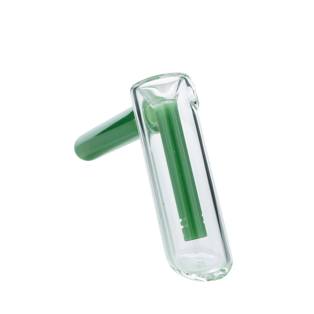 MAV Glass Hammer Bubbler in Forest Green, Portable 4" Height, Angled Side View