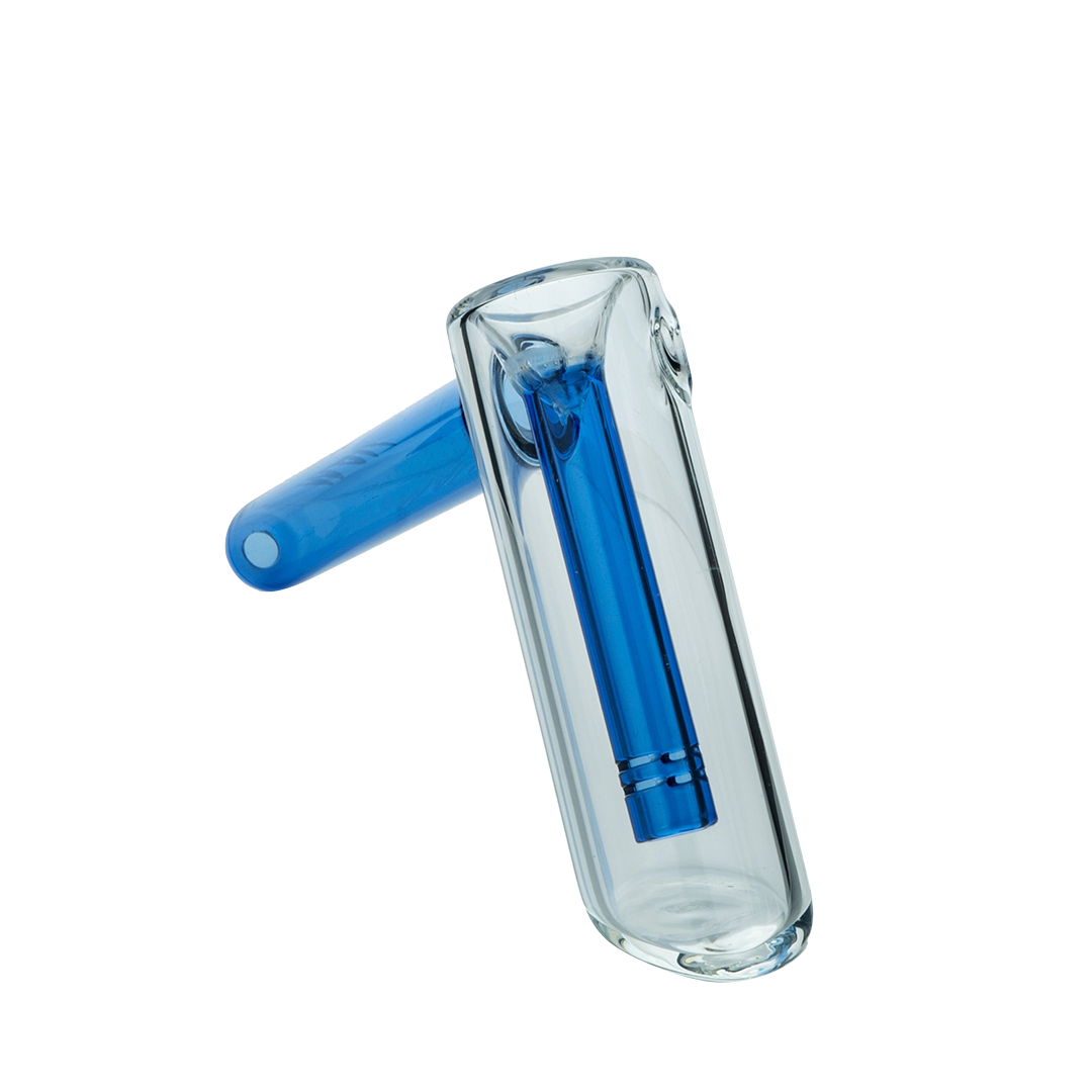 Ink Blue MAV Glass Hammer Bubbler, 4" Height, 6" Length, Portable Design, Side View