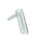 MAV Glass Hammer Bubbler in White - Compact 4" Beaker Design with Side View on Black Background