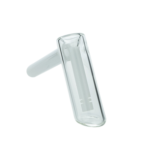 MAV Glass Hammer Bubbler in White - Compact 4" Beaker Design with Side View on Black Background